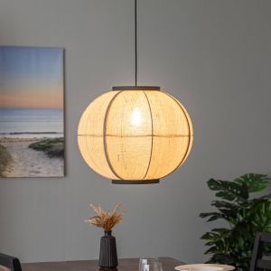 Suspension Lindby Aurinil, couleur bois, lin, &Oslash; 48cm, E27