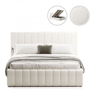 Lit Coffre Tissu Velours Côtelé Ou Tissu Bouclette Soho - Tissu Bouclé Blanc - 160x200