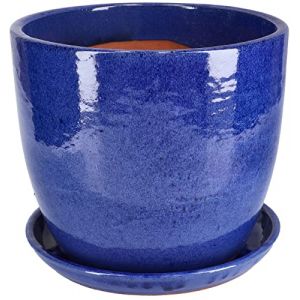 KOTARBAU Pot de fleurs de jardin en céramique émaillée avec bac dégouttement 31 cm