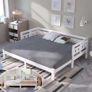 Lit gigogne 2 places - bois de pin de Nouvelle-Z&eacute;lande - Daybed avec cadre enroulable - canap&eacute; lit - Blanc