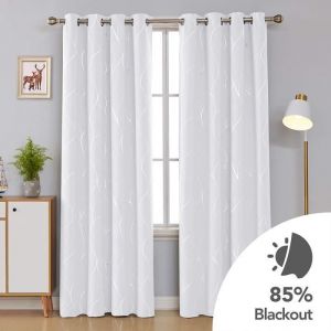 Deconovo Lot de 2 Rideau Occultants Isolant Thermique Oeillets Motif Désign Moderne Argenté Rideaux Blanc Pâle Gris 140x240cm