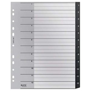 Leitz Intercalaires, Onglets 1-12, A4, Extra-Large, Plastique 90% Recycl&eacute;, &Eacute;cologique, Qualit&eacute; Premium, Recycle, Noir, 12090000