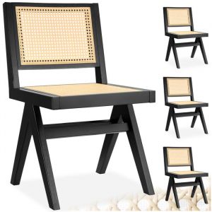 TecTake Chaise en bois lissy avec cannage viennois Lot de 4 chaises design r&eacute;tro noir -