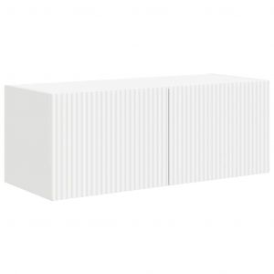 VidaXL Meuble TV mural moderne - Blanc - Bois ding&eacute;nierie - 785x31x295 cm - 1 porte pivotante - 2 &eacute;tag&egrave;res