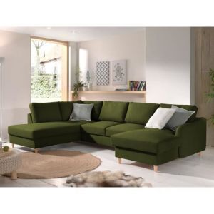 Will canapé d'angle panoramique convertible avec coffre 7 places style scandinave gauc Couleur Vert Olive