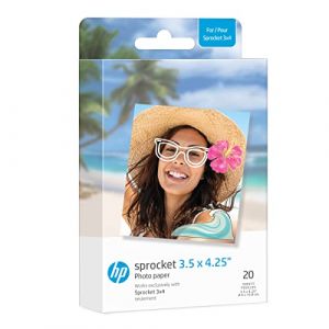 HP Zink Lot de 20 Feuilles de Papier Photo à Dos adhésif Compatible avec imprimante Photo Sprocket 8,9 x 10,8 cm