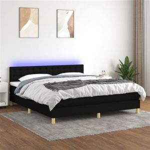 Image de VidaXL Sommier &agrave; Lattes de Lit avec Matelas et LED, Lit Rembourr&eacute;, Lit Double, Lit Adulte de Chambre &agrave; Coucher Int&eacute;rieur, Moderne, Noir 160x200 cm Tissu