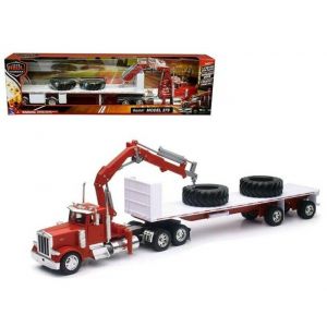 New Ray Jouet - CAMION 1-32 PETERBILT 379 REMORQUE PLATE + GRUE ET PNEUS - Rouge - Mixte - 3 ans et plus
