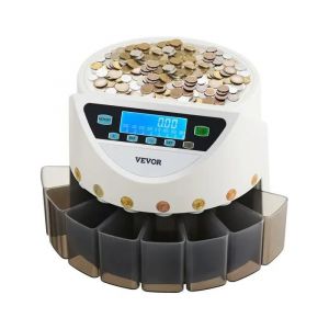 VEVOR Compteuse Trieuse de Pièces en Euros, Machine à Compter les Pièces pour 8 Types de Monnaie en Euros, Capacité de Stockage 850PCs, avec Écran LCD, 5 Tubes et Boîtes à Monnaie, Transaction