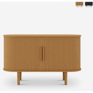 Buffet vintage 2 portes coulissantes en bois 120cm pour salon Ambis - bois neutre