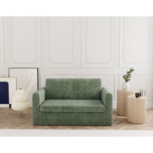 Canapé droit convertible 2 places en velours texturé vert