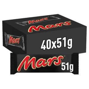Mars Barres Chocolat au Lait, Nougat & Caramel - Grand format - 40 barres chocolatées individuelles de 51g