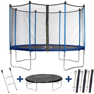 Habitat et Jardin Trampoline Happy - &Oslash; 3.65 m m - avec filet + &eacute;chelle + couverture + kit d'ancrage