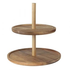 HOME DECO FACTORY, KA0342, Présentoir 2 étages en Acacia, Service de Table élégant, idéal pour réceptions et dîners, Facile à Entretenir, Marron, 2 Niveaux, Dimensions : 30x30 cm