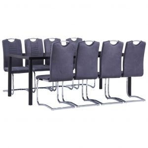 VidaXL Ensemble de salle à manger 9 pcs Similicuir daim Gris