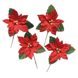 4 TIGES POINSETTIA ARTIFICIEL 6X8CM ROUGE