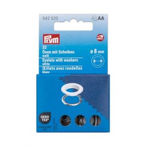 Prym 542520 Œillets Rondelles 8mm Blanc/Argent Compatible avec Vario Creative Tool