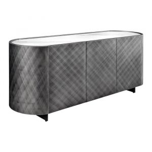 Buffet 150 cm 3 portes 1 tiroir gris et marbre blanc &ndash; Collection MILANO