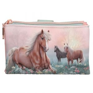 Depesche 13405 Miss Melody Romantic Fields - Porte-Monnaie en Vert et Rose, avec Motif de Chevaux et pré Fleuri, Porte-Monnaie avec Fermeture Velcro