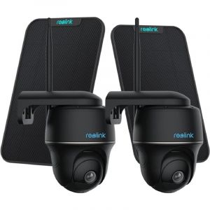 Reolink Caméra de Sécurité 2K 4MP 2.4/5 GHz WiFi Batterie,Pan/Tilt,Vision Nocturne,Détection Humaine, Argus pt +Panneau Solaire, Noir, 2 Pack
