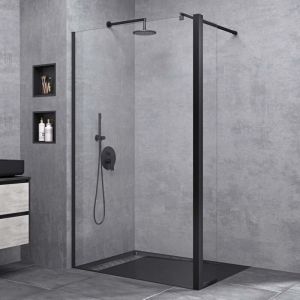 Sogood - Paroi de Douche à L'italienne Transparent 100cm Pare-Douche Verre de Sécurité 8mm Bremen1K 100x200cm Profilé Noir Stabilisateur Rond