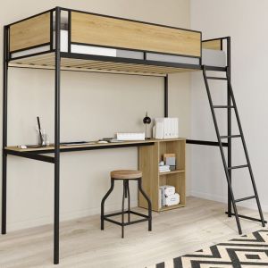 Idmarket Lit mezzanine simple detroit avec bureau et rangements 90 x 190 cm design industriel