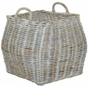 Décoshop26 Panier en rotin avec poignées panier de rangement décoration en rotin kubu naturel/gris DEC05101