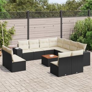 VidaXL Salon De Jardin 12 Pcs Avec Coussins Noir Résine Tressée