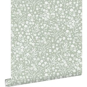 Estahome - papier peint fleurs vert menthe
