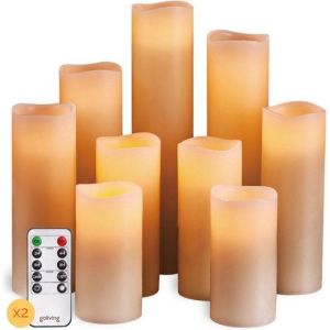 Bougies LED Goliving avec télécommande - flamme mobile - cire véritable - 2 télécommandes - lot de 9