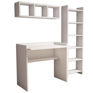 Habitat et Jardin Bureau d'&eacute;tude avec biblioth&egrave;que et &eacute;tag&egrave;re murale en bois "Matilda" - 90 x 58 x 80 cm - Blanc
