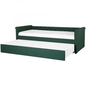 Beliani Lit gigogne en tissu vert fonc&eacute; 80 x 200 cm LIBOURNE
