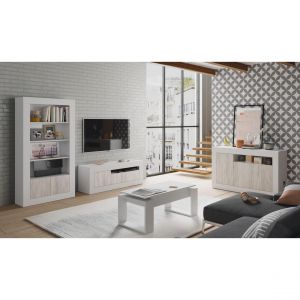 Image de Alter Table basse avec plateau relevable et espace de rangement, coloris blanc, 105 x 45 x 55 cm (hauteur pouvant être rehauss