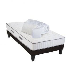 Image de OLYMPE LITERIE Pack Prêt à dormir CRISTAL 90x200 cm Matelas Mémoire de forme + Sommier Bois + Accessoires