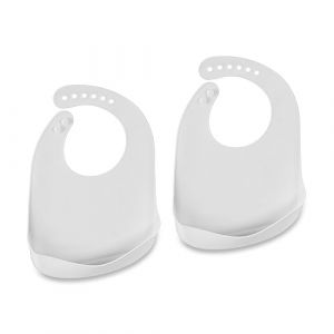 Relaxdays Bavoir pour b&eacute;b&eacute;, Lot de 2, avec Poche, Silicone, sans BPA, Facile &agrave; Nettoyer, bavette, Blanc