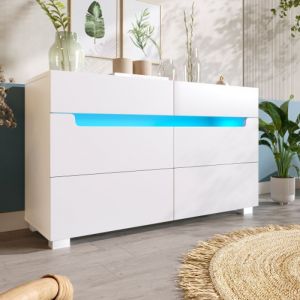 Modfu - Lit adulte 4 tiroirs 160x200cm, sans matelas, lit double led, lin, usb, beige