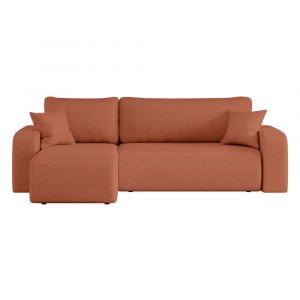 Loungitude Canapé d'angle convertible 4 places en tissu bouclette terracotta