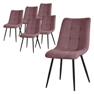 Image de Set de 6 Chaises de Salle à Manger Vieux Rose, Revêtement en Tissu Polyester et Pieds Métalliques Noirs, Chaises de Cuisine avec Dossier, Chaises