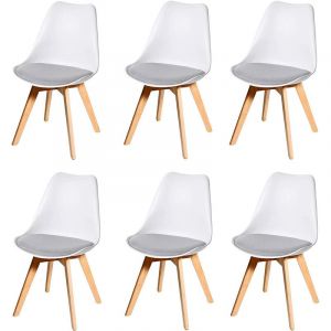 Image de Décoshop26 Lot de 6 chaises scandinave en simili-cuir gris plastique blanc et pieds bois clair CDS04637