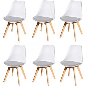 Image de Décoshop26 Lot de 6 chaises scandinave en simili-cuir gris plastique blanc et pieds bois clair CDS04637