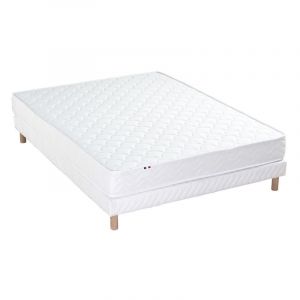 Ensemble Matelas Ressorts Fermes biconiques SPECTRE + Sommier Made in France Dimensions 140 x 190 cm, Sommier Blanc
