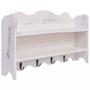 D&eacute;coshop26 Porte-manteau mural &eacute;tag&egrave;re en bois blanc 50x10x30 cm Bois DEC024214