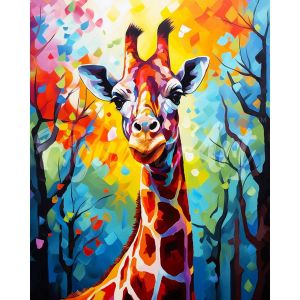 Broderie diamant : Girafe Colorée Abstraite - toile tendue sur chassis