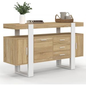Idmarket Buffet 140 cm phoenix 3 portes et 3 tiroirs bois et blanc