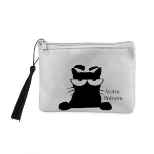 Image de Porte Monnaie et cles Gris avec Motif Chat Angry Personnalisable