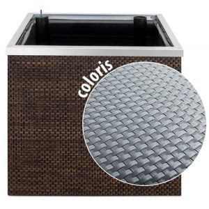 Image de Rattan Art Jardinière en résine tressée avec réserve d'eau et cadre en al ini 50 x 50 x 43 cm Gris clair