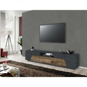 Alter Meuble TV de salon, Made in Italy, Meuble TV avec 4 portes g&eacute;om&eacute;triques et 1 tiroir, Cm 220x43h46, Ardoise et &Eacute;rable