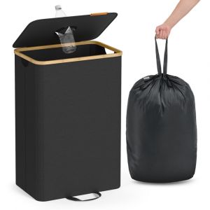Songmics Poubelle de recyclage pour bouteilles et canettes 95 l noir et beige