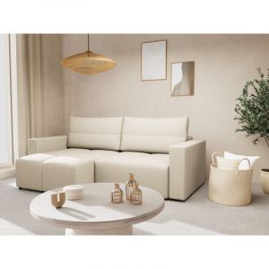 Canapé d'angle réversible convertible 4 places en tissu texturé beige