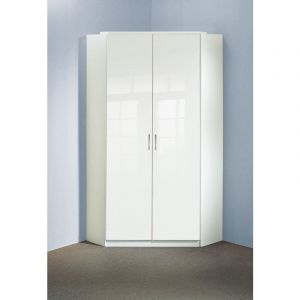 Armoire d‘angle, meuble de rangement coloris blanc cassé, blanc - Longueur 95 x Hauteur 198 x Profondeur 95 cm - PEGANE -